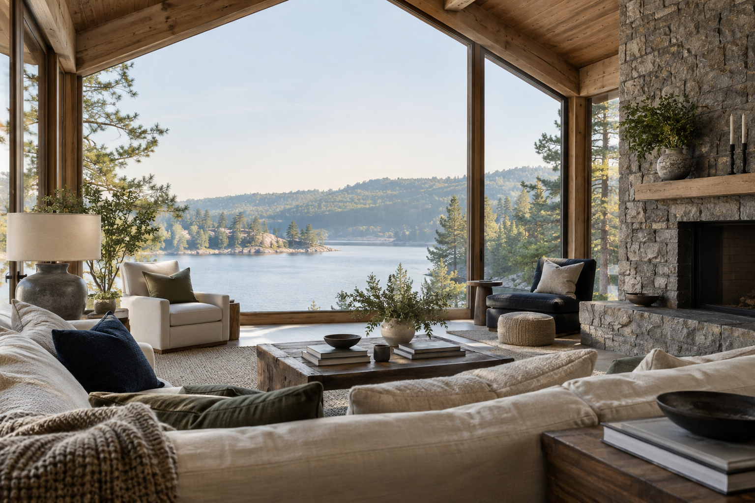 Refined lakeside interior